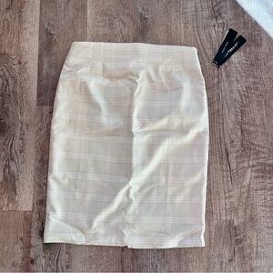 NWT Tribal Cream Tan Plaid Pencil Skirt Business Casual Stretch Sz. 10